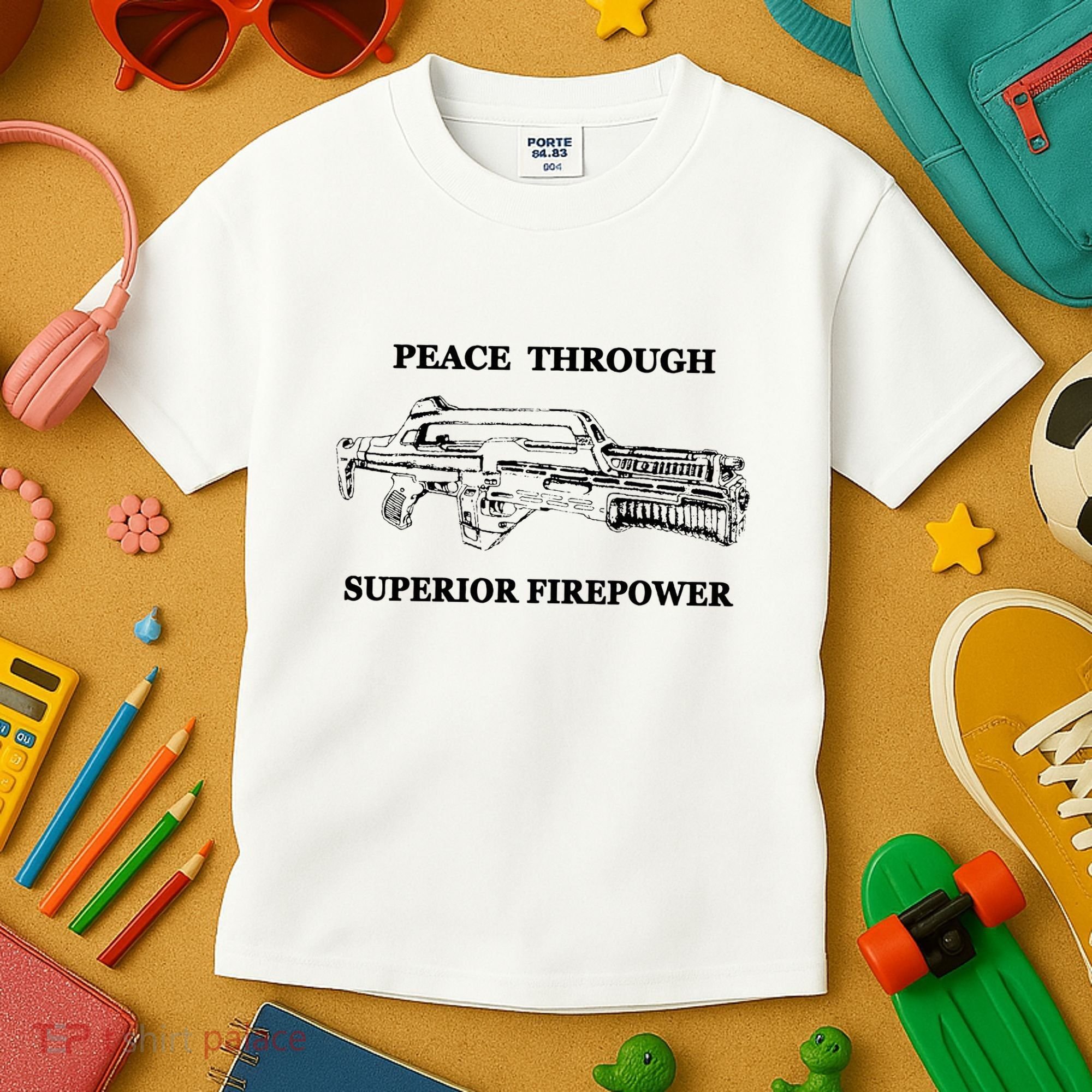 Peace Through Superior Firepower Retro 80S Sci Fi Kids T-Shirt