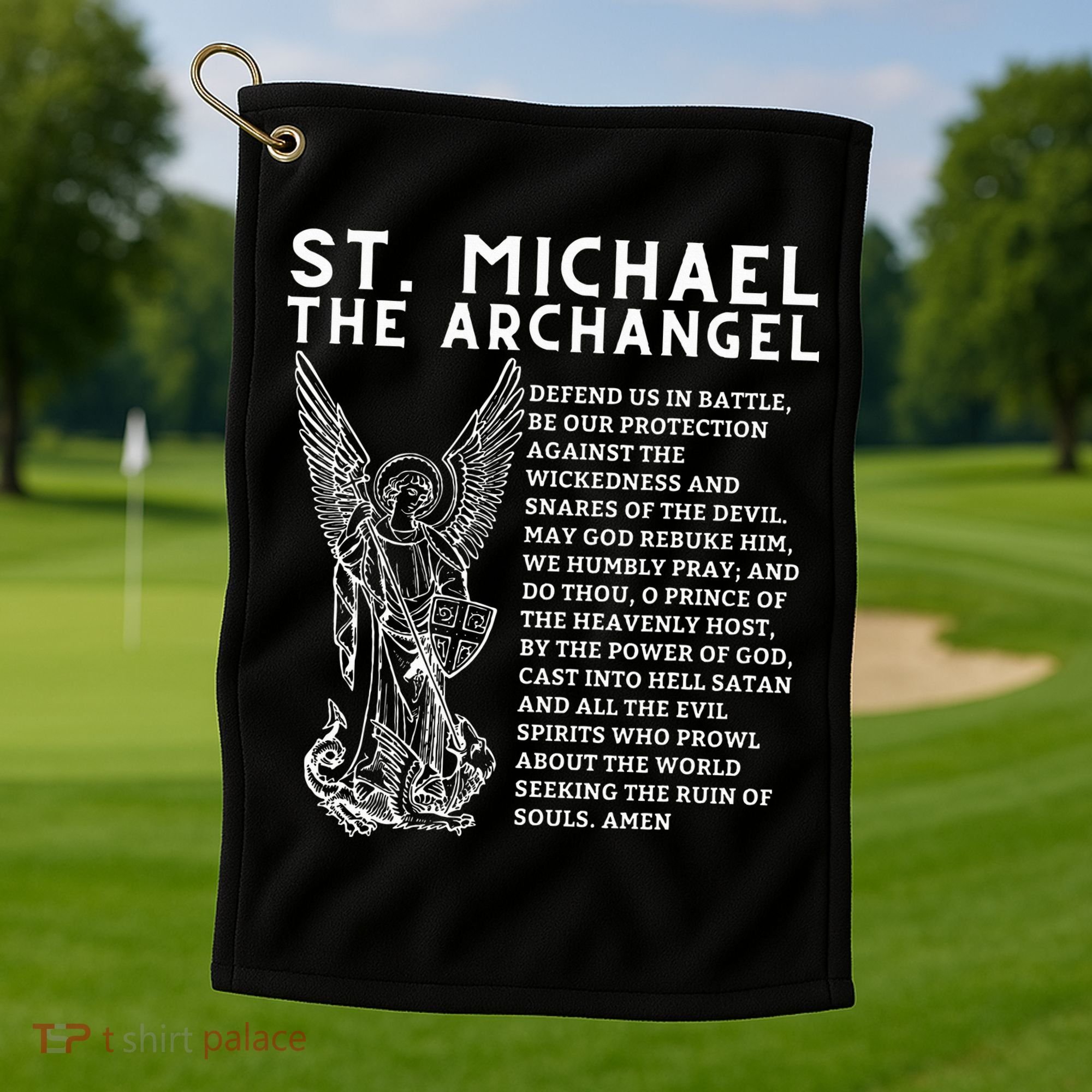 Prayer To St. Michael The Archangel Print Christian Golf Towel