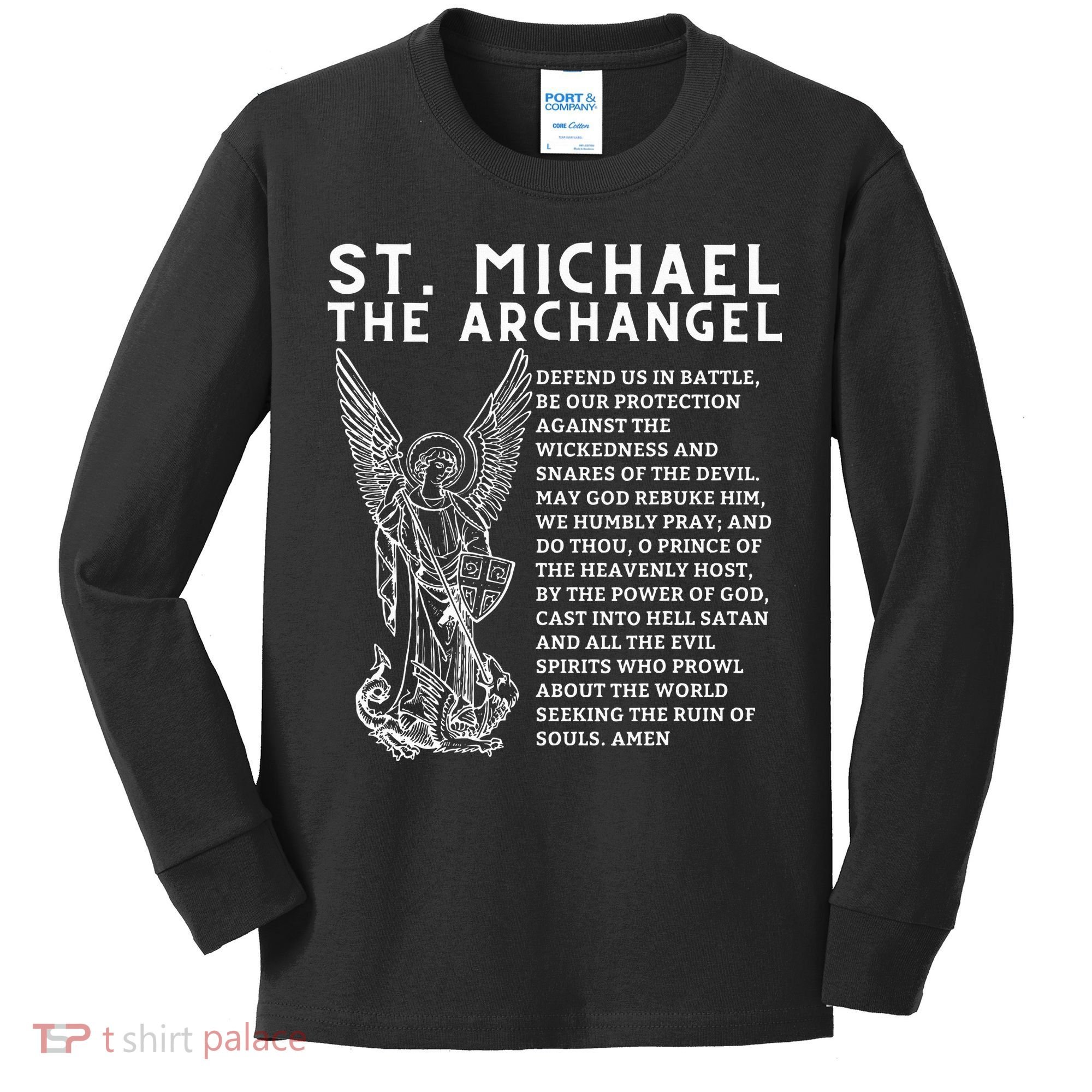 Prayer To St. Michael The Archangel Print Christian Kids Long Sleeve Shirt