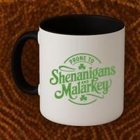 Prone To Shenanigans Malarkey Funny Clovers St Patricks Day Coffee Mug thumb 2