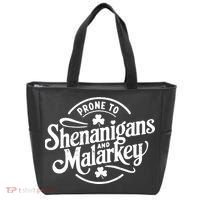 Prone To Shenanigans Malarkey Funny Clovers St Patricks Day Tote Bag thumb 0