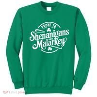 Prone To Shenanigans Malarkey Funny Clovers St Patricks Day Sweatshirt thumb 0