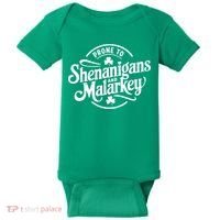 Prone To Shenanigans Malarkey Funny Clovers St Patricks Day Baby Bodysuit thumb 0