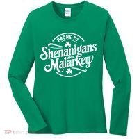 Prone To Shenanigans Malarkey Funny Clovers St Patricks Day Women's Long Sleeve Shirt thumb 0