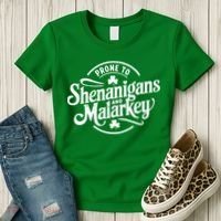 Prone To Shenanigans Malarkey Funny Clovers St Patricks Day Women's T-Shirt thumb 3