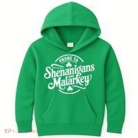 Prone To Shenanigans Malarkey Funny Clovers St Patricks Day Kids Hoodie thumb 0