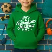 Prone To Shenanigans Malarkey Funny Clovers St Patricks Day Kids Hoodie thumb 2