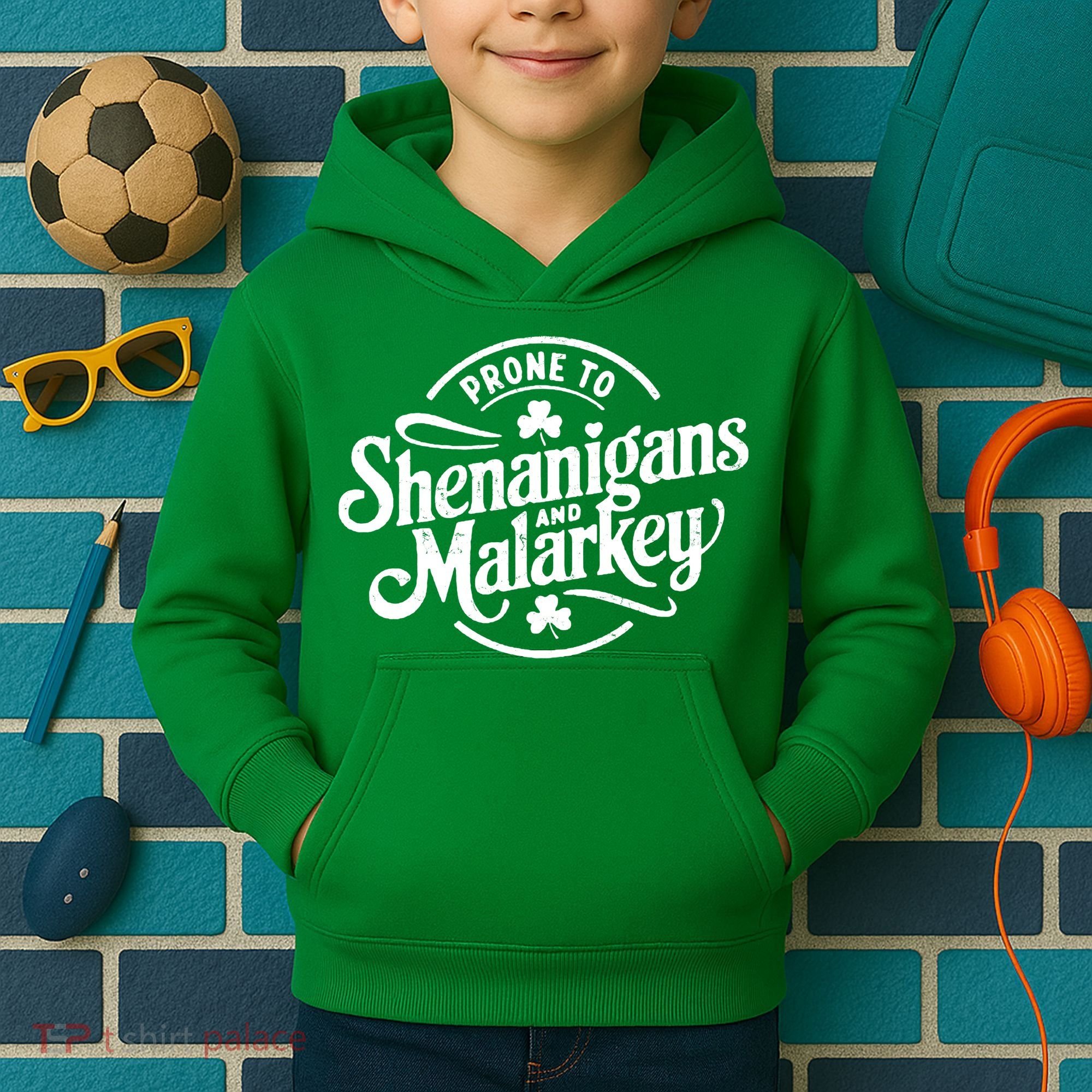 Prone To Shenanigans Malarkey Funny Clovers St Patricks Day Kids Hoodie