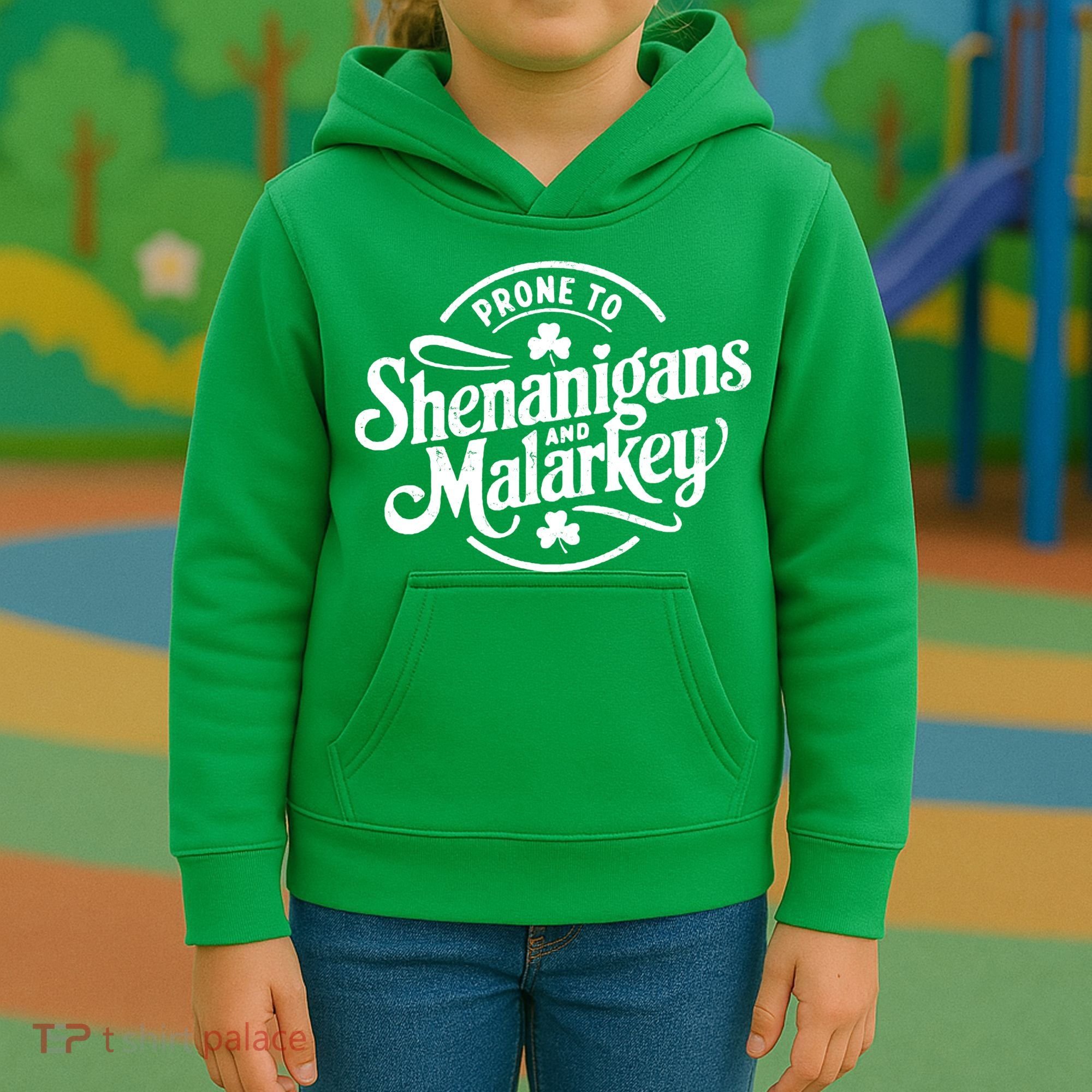 Prone To Shenanigans Malarkey Funny Clovers St Patricks Day Kids Hoodie
