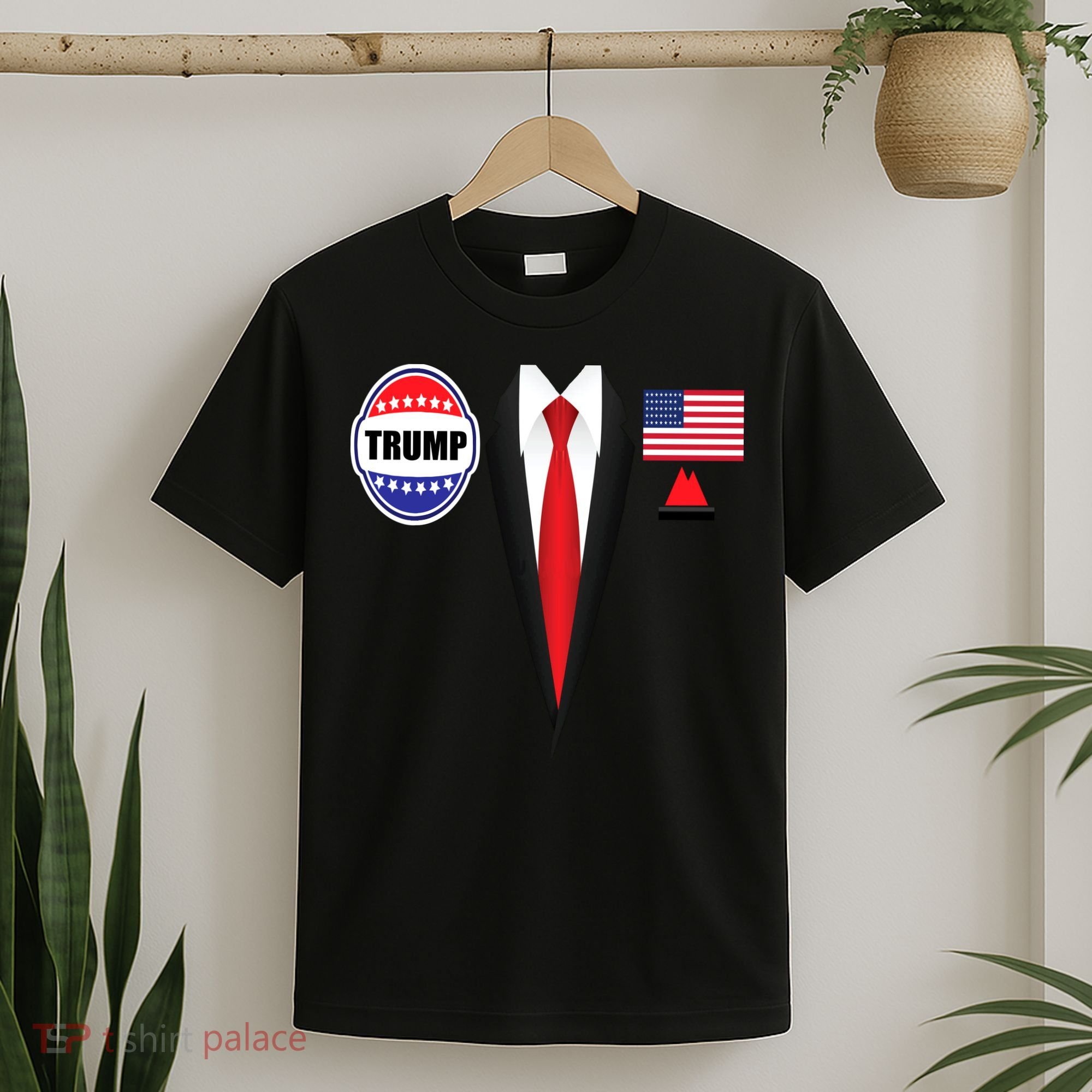 President Trump Shirt Suit Halloween Lazy Costume Flag T-Shirt