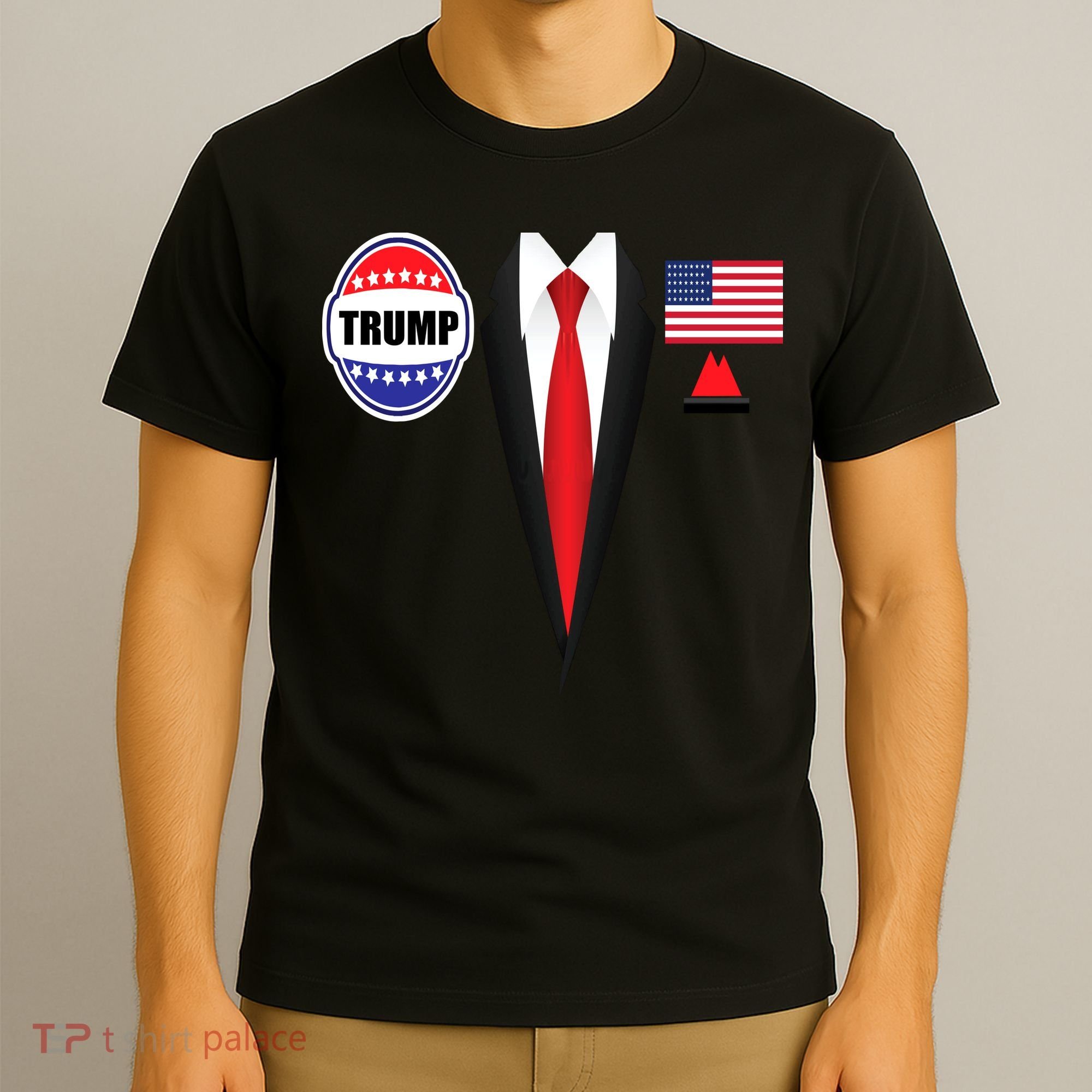 President Trump Shirt Suit Halloween Lazy Costume Flag T-Shirt
