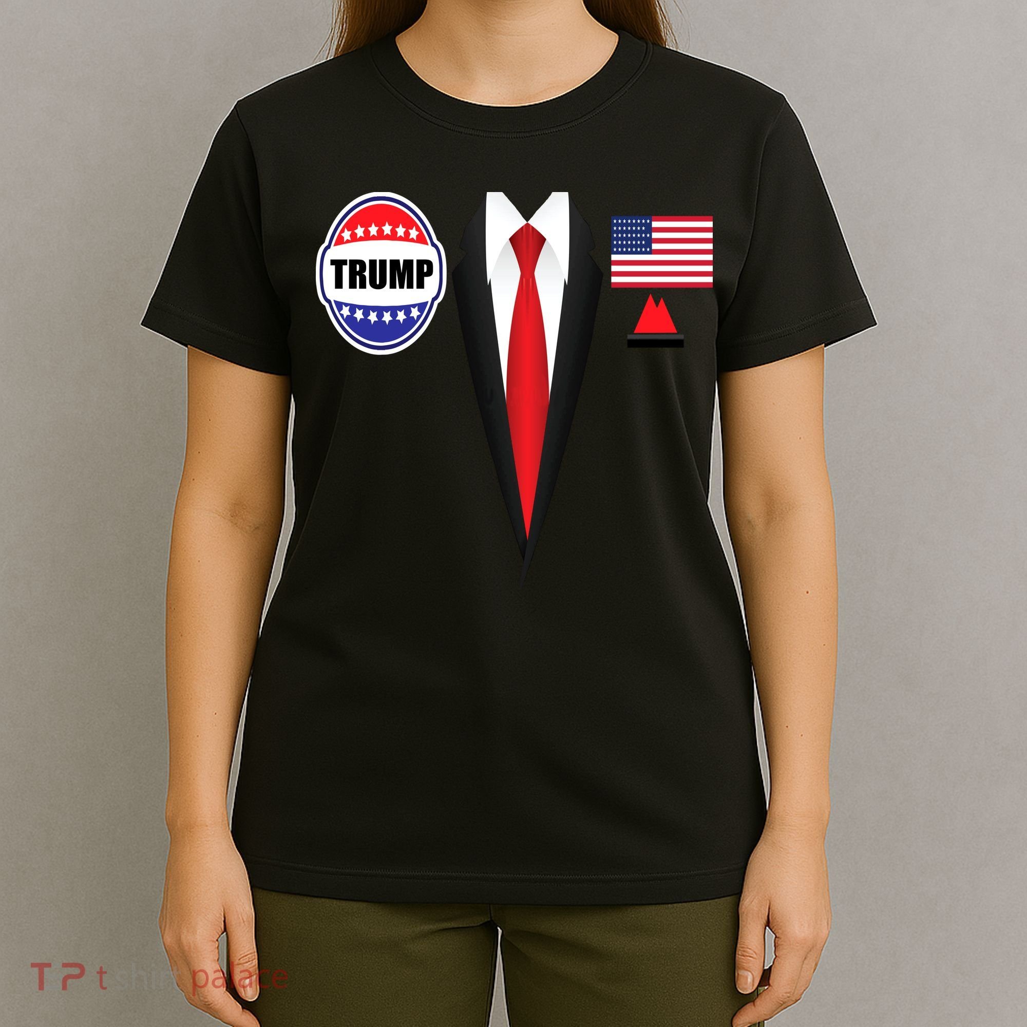 President Trump Shirt Suit Halloween Lazy Costume Flag T-Shirt