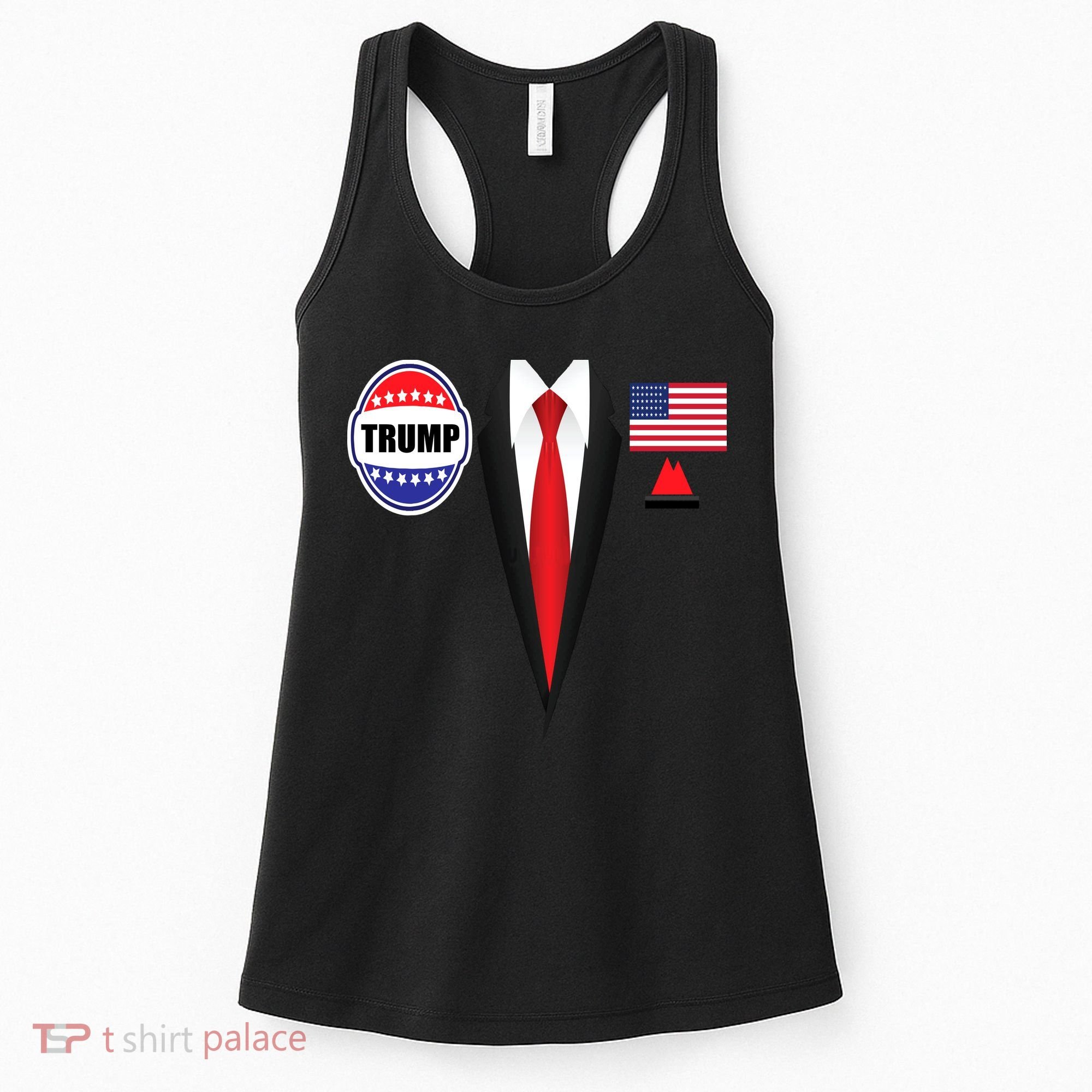 President Trump Shirt Suit Halloween Lazy Costume Flag Women's Tank Top
