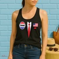 President Trump Shirt Suit Halloween Lazy Costume Flag Women's Tank Top thumb 2