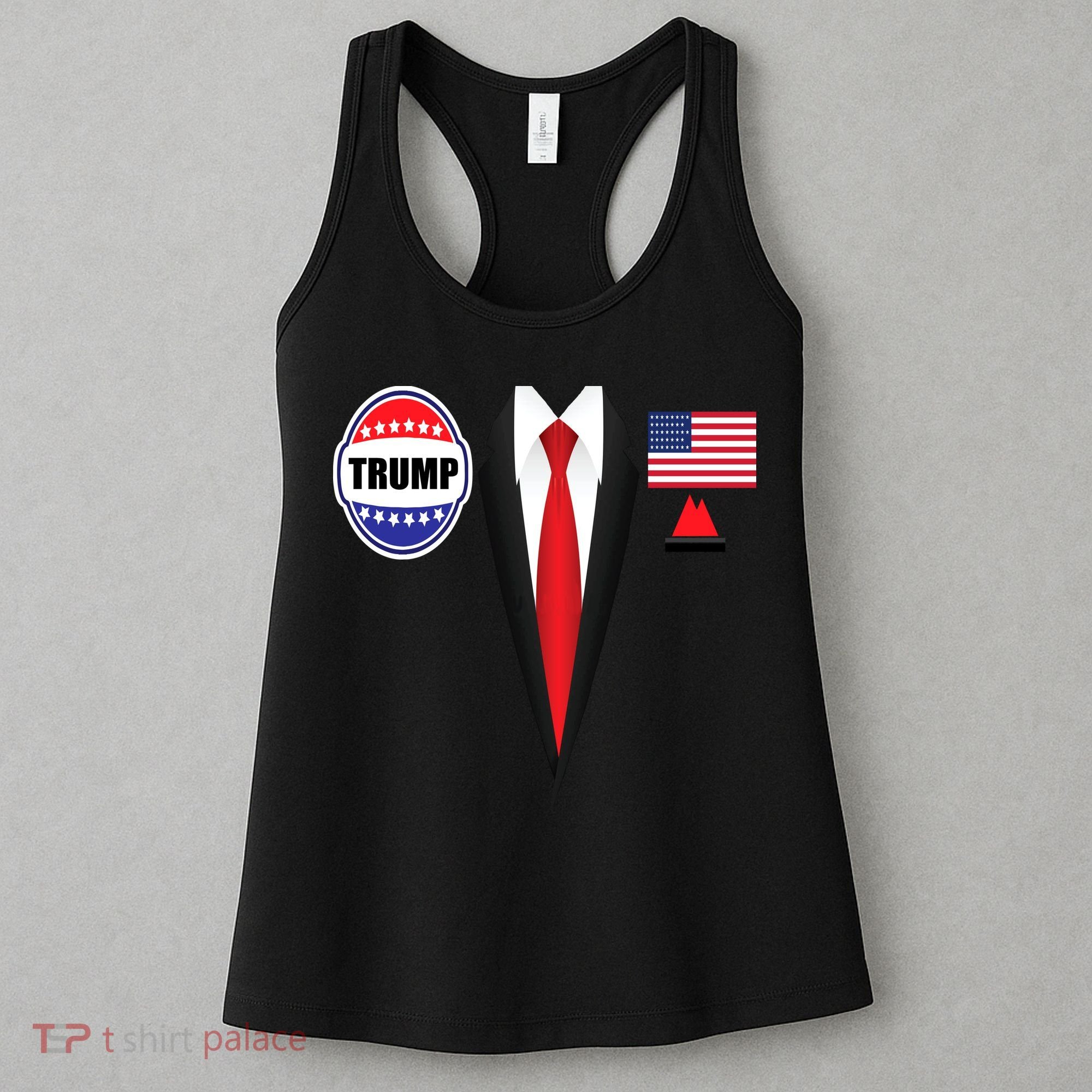 President Trump Shirt Suit Halloween Lazy Costume Flag Women's Tank Top
