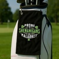 Prone To Shenanigans & Malarkey Fun Clovers St Patrick’S Day Golf Towel thumb 2