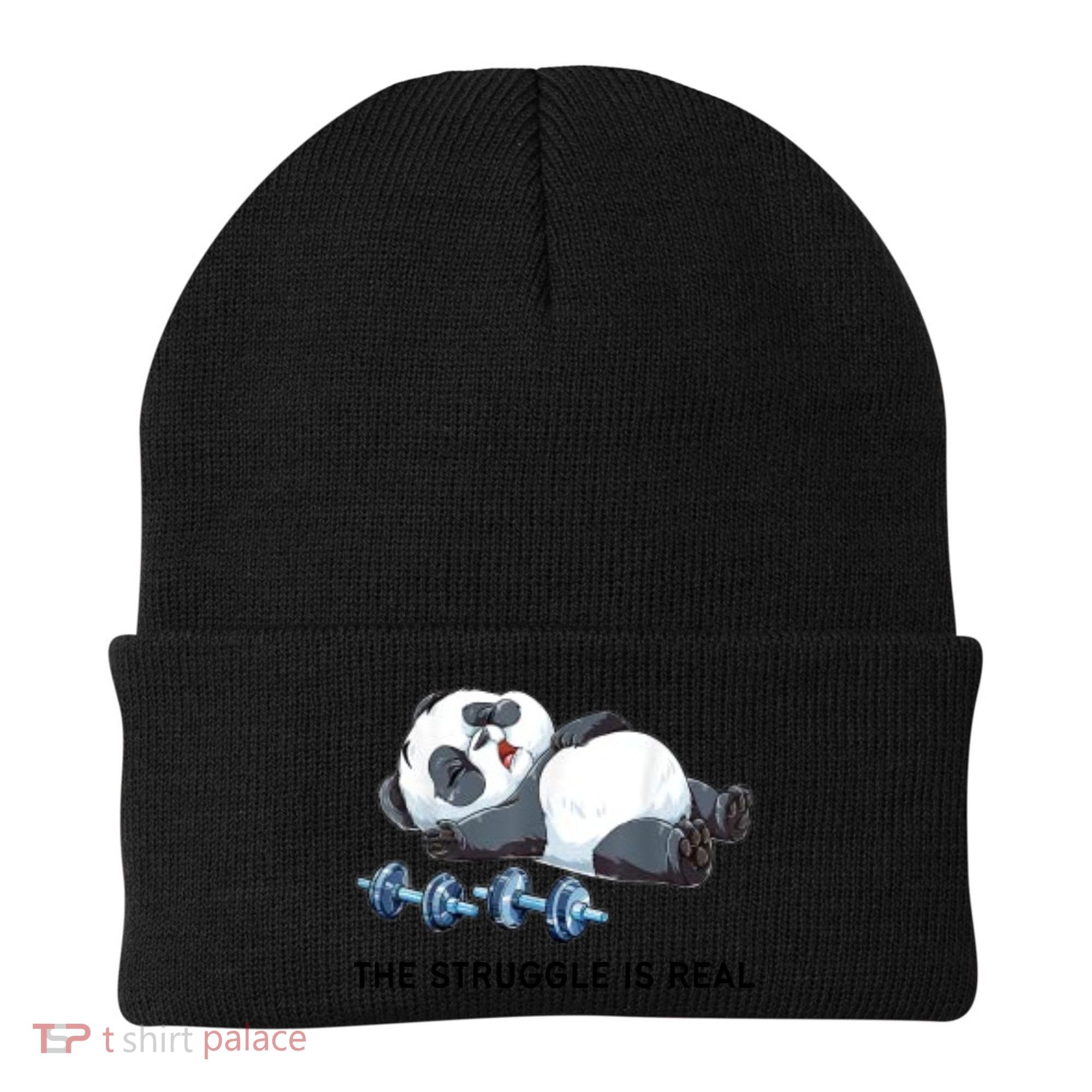 Panda The Struggle Is Real Weightlifting Fitness Gym Funny Beanie