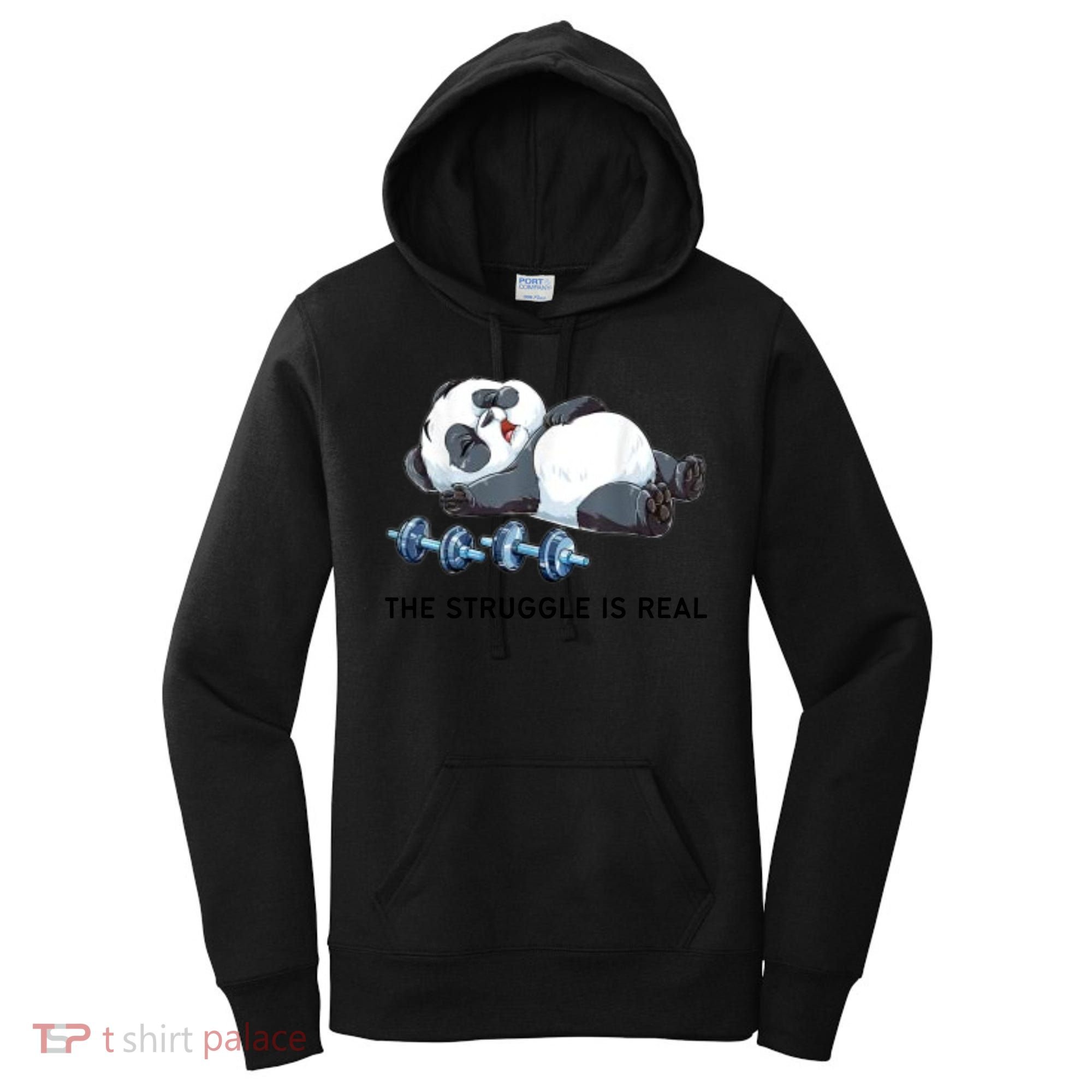 Panda The Struggle Is Real Weightlifting Fitness Gym Funny Women's Hoodie