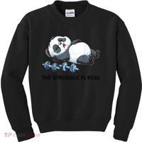 Panda The Struggle Is Real Weightlifting Fitness Gym Funny Kids Sweatshirt thumb 0