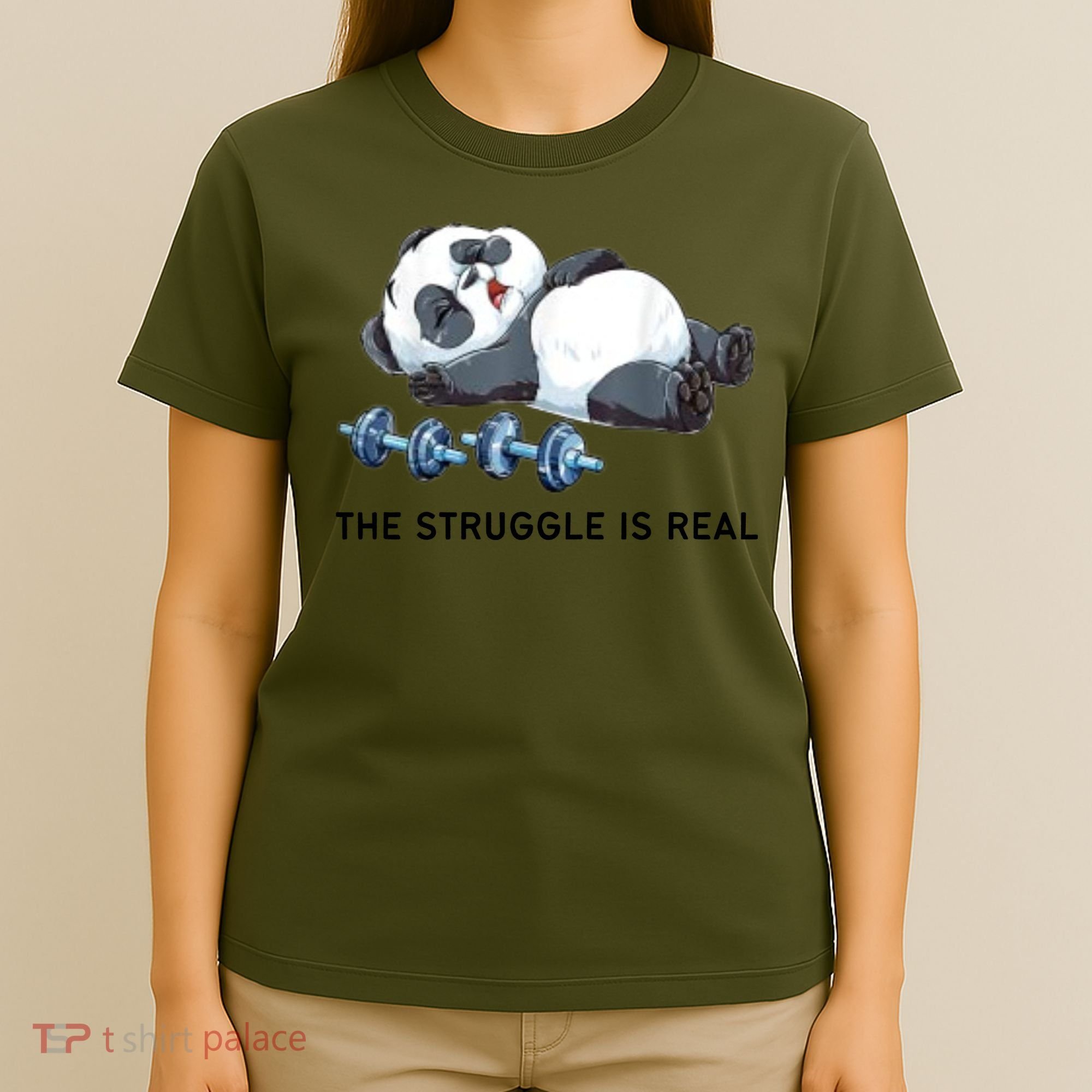 Panda The Struggle Is Real Weightlifting Fitness Gym Funny T-Shirt