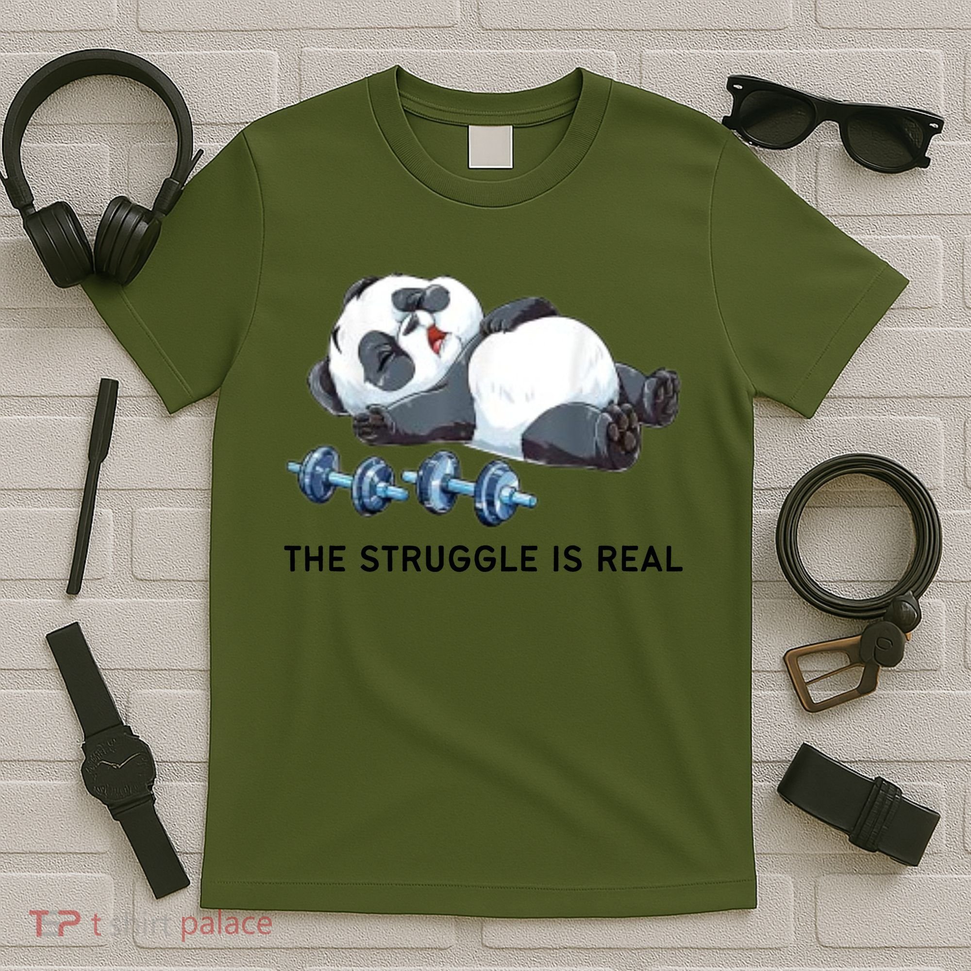 Panda The Struggle Is Real Weightlifting Fitness Gym Funny T-Shirt