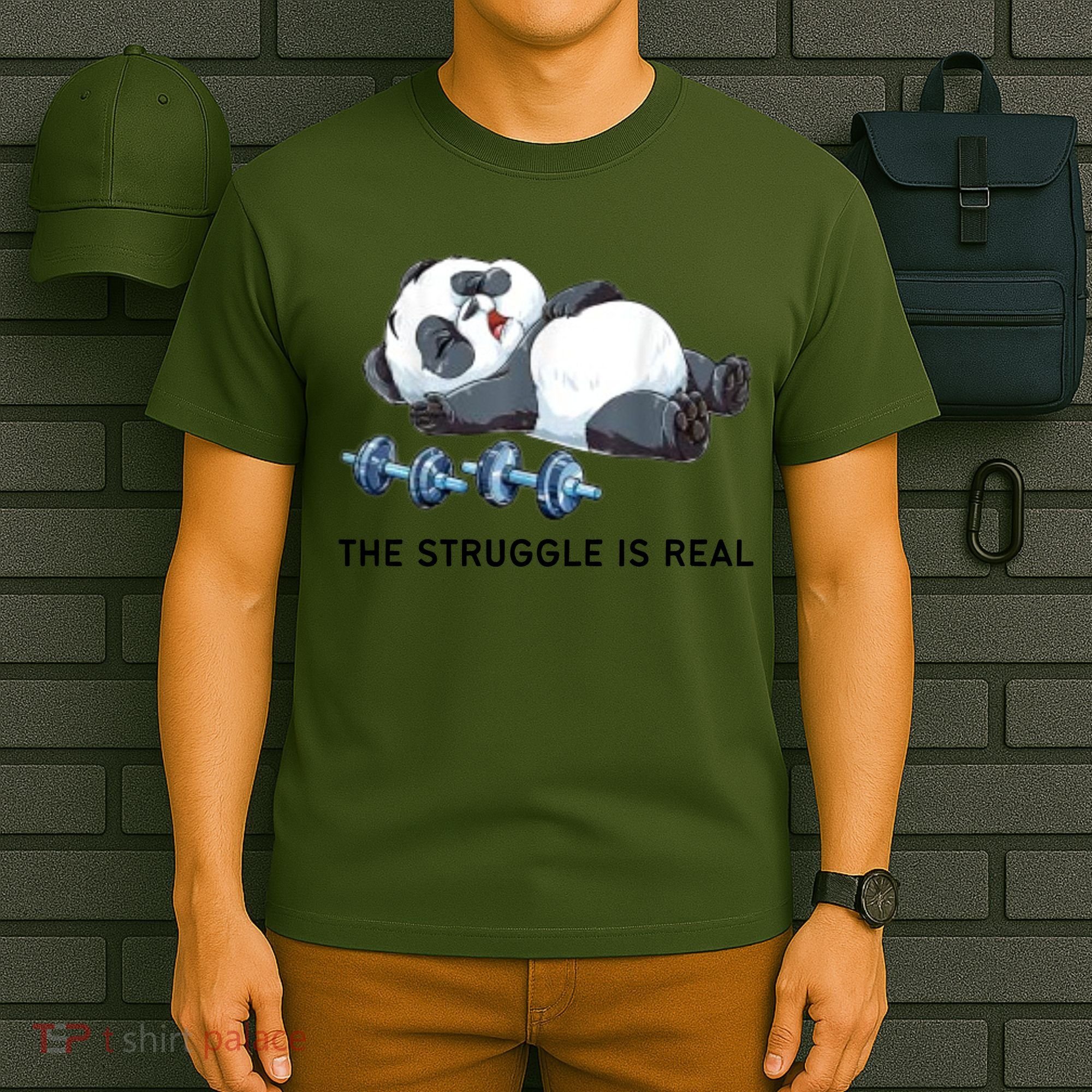 Panda The Struggle Is Real Weightlifting Fitness Gym Funny T-Shirt