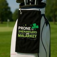 Prone To Shenanigans And Malarkey Funny Ireland Leprechaun Irish Gift Golf Towel thumb 2
