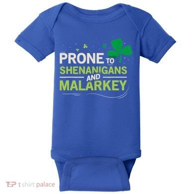 Prone To Shenanigans And Malarkey Funny Ireland Leprechaun Irish Gift Baby Bodysuit