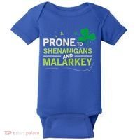Prone To Shenanigans And Malarkey Funny Ireland Leprechaun Irish Gift Baby Bodysuit thumb 0