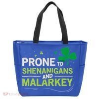 Prone To Shenanigans And Malarkey Funny Ireland Leprechaun Irish Gift Tote Bag thumb 0