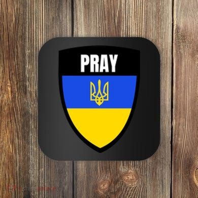 Pray Tactical Support Ukrainian Flag Shield I Stand With Ukraine Military Coaster