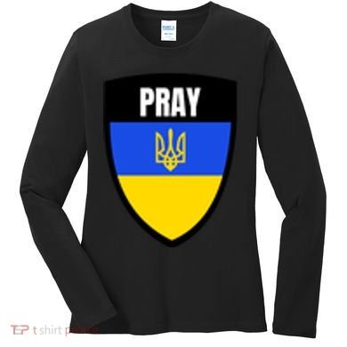 Pray Tactical Support Ukrainian Flag Shield I Stand With Ukraine Military Women's Long Sleeve Shirt