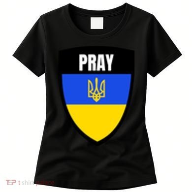Pray Tactical Support Ukrainian Flag Shield I Stand With Ukraine Military Women's T-Shirt