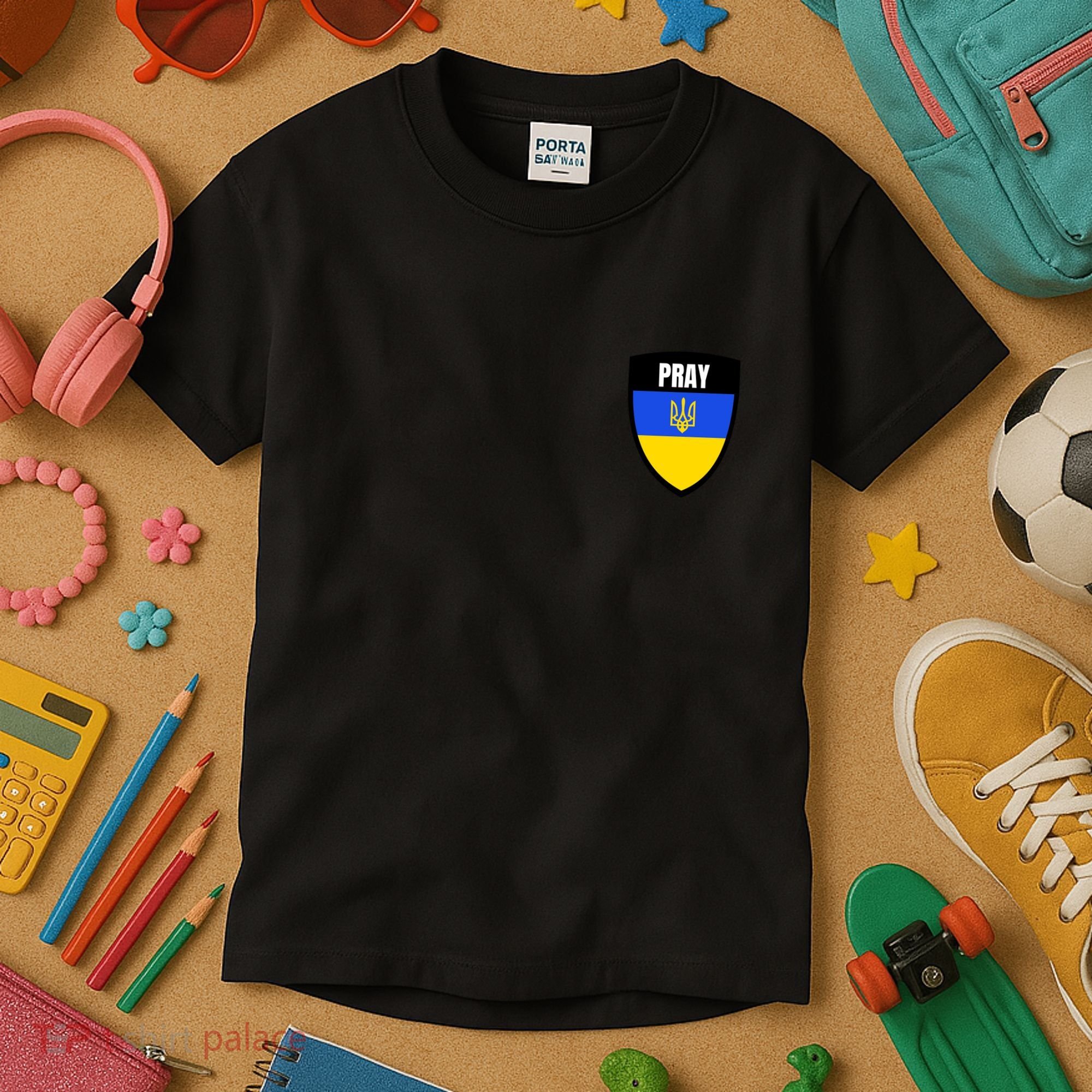 Pray Tactical Support Ukrainian Flag Shield I Stand With Ukraine Military Kids T-Shirt