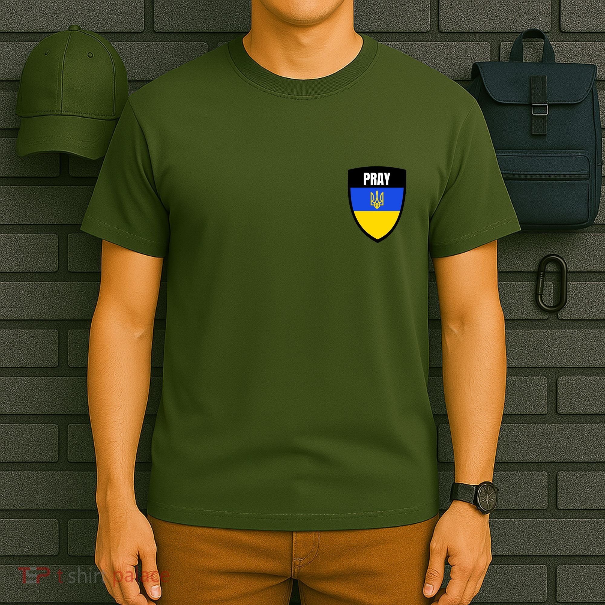 Pray Tactical Support Ukrainian Flag Shield I Stand With Ukraine Military T-Shirt