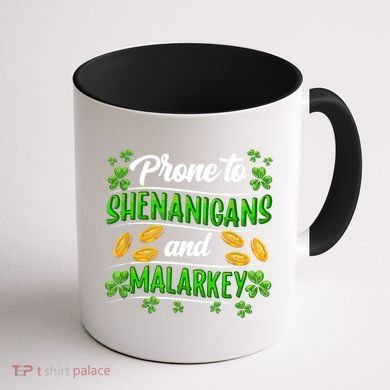Prone To Shenanigans And Malarkey Leprechaun Funny Ireland Irish Gift Coffee Mug back