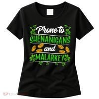 Prone To Shenanigans And Malarkey Leprechaun Funny Ireland Irish Gift Women's T-Shirt thumb 0