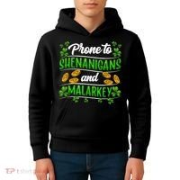 Prone To Shenanigans And Malarkey Leprechaun Funny Ireland Irish Gift Kids Hoodie thumb 4