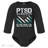 PTSD Awareness In This Family No One Fights Alone Baby Long Sleeve Bodysuit thumb 0