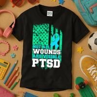 PTSD Flag Not All Wounds Are Visible Kids T-Shirt thumb 3