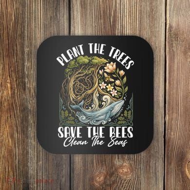 Plant The Trees Save The Bees Peace Sign Earth Coaster