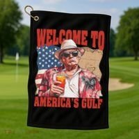 President Trump Welcome To AmericaS Gulf Mexico Golf Towel thumb 1
