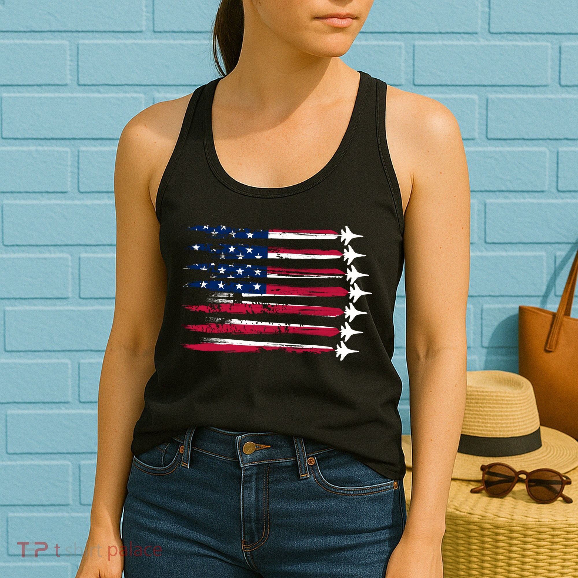 Patriotic USA American Flag Air Show Jets Women's Tank Top