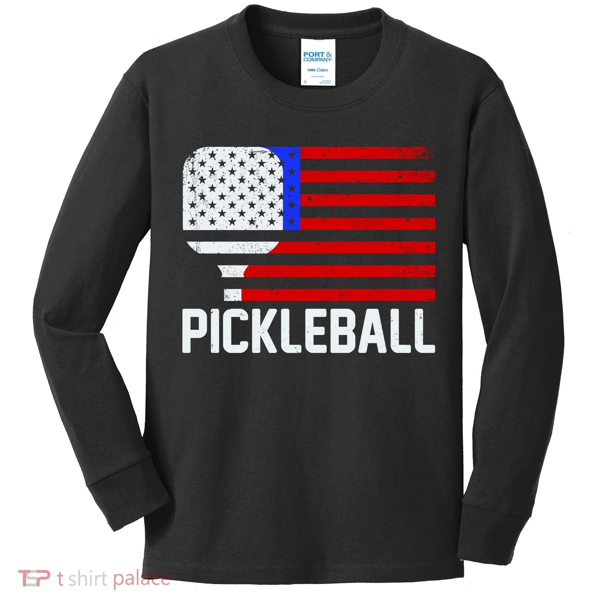 Pickeball USA American Flag Kids Long Sleeve Shirt