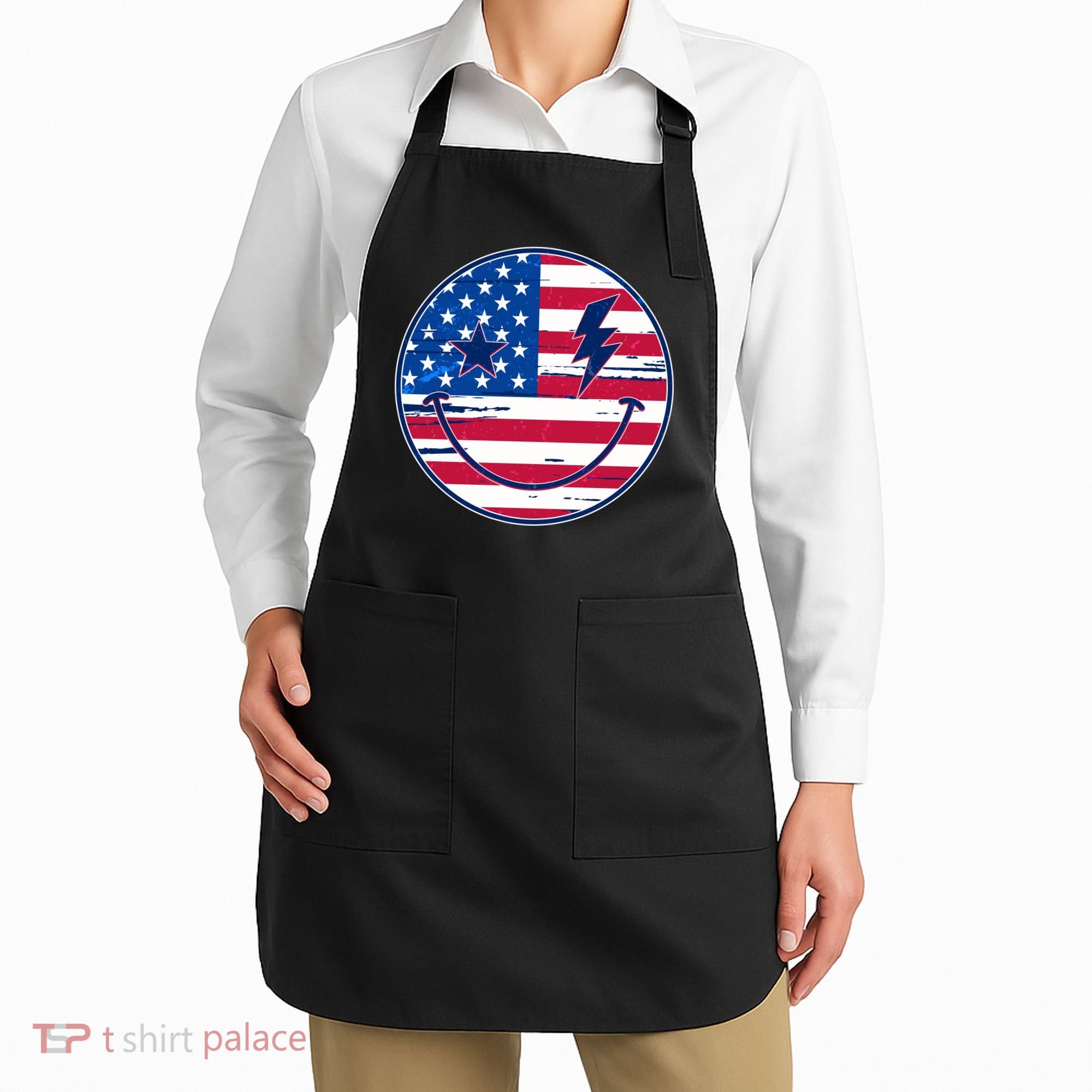 Patriotic USA American Flag Smiley Emoji Apron