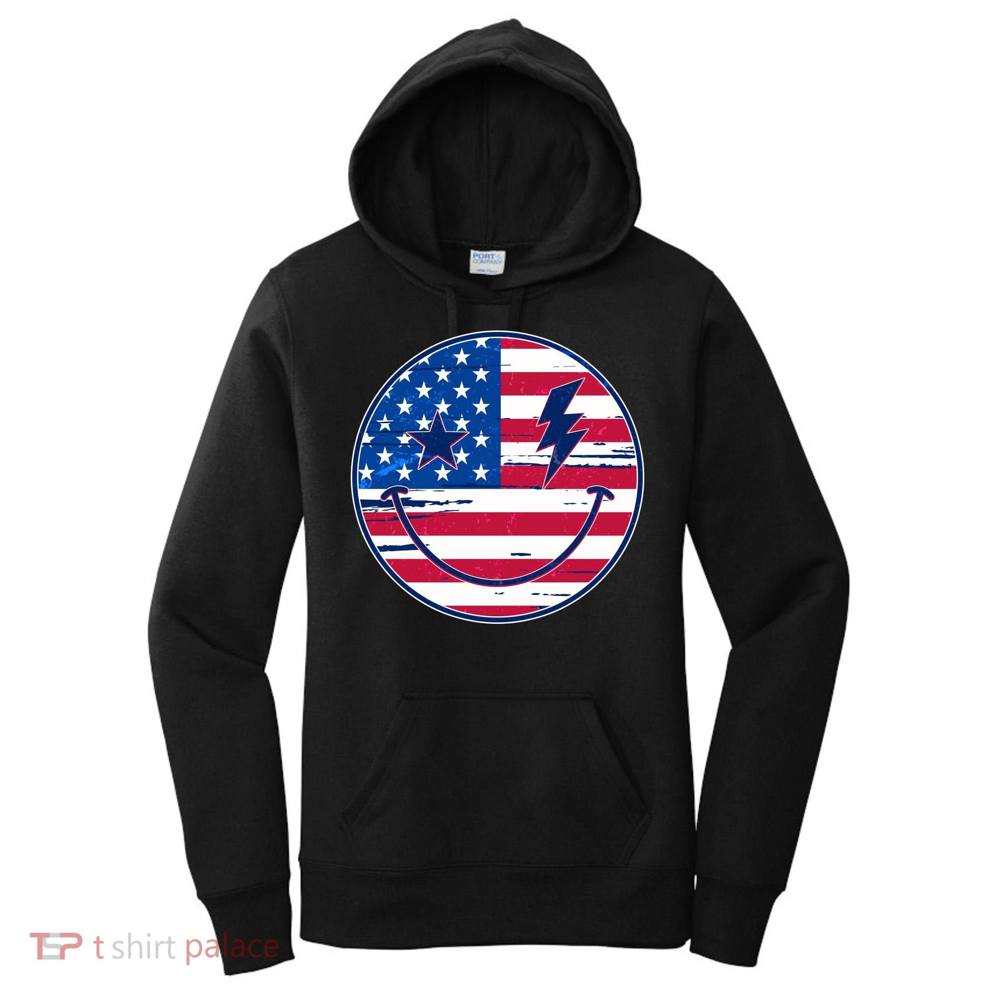 Patriotic USA American Flag Smiley Emoji Women's Hoodie