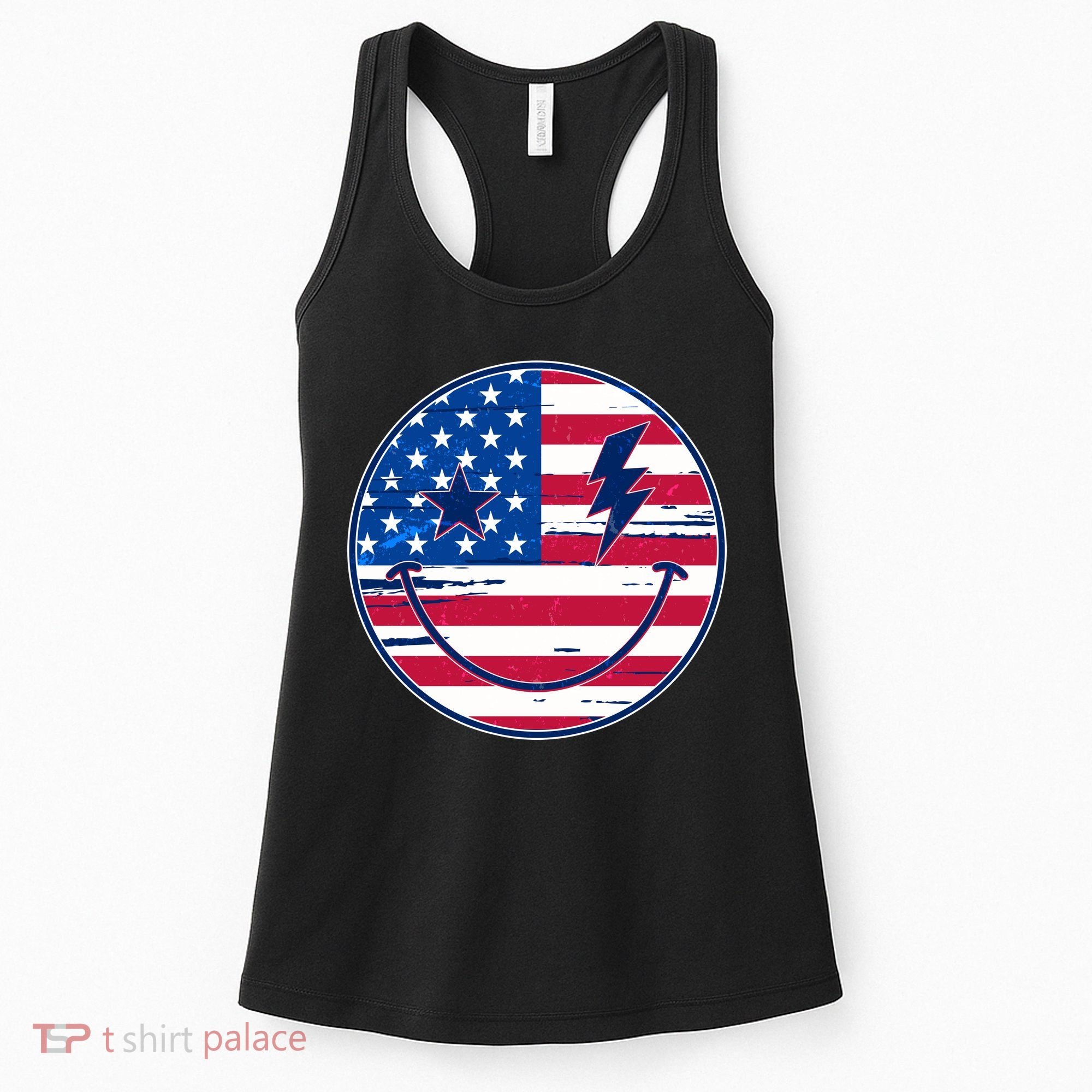 Patriotic USA American Flag Smiley Emoji Women's Tank Top