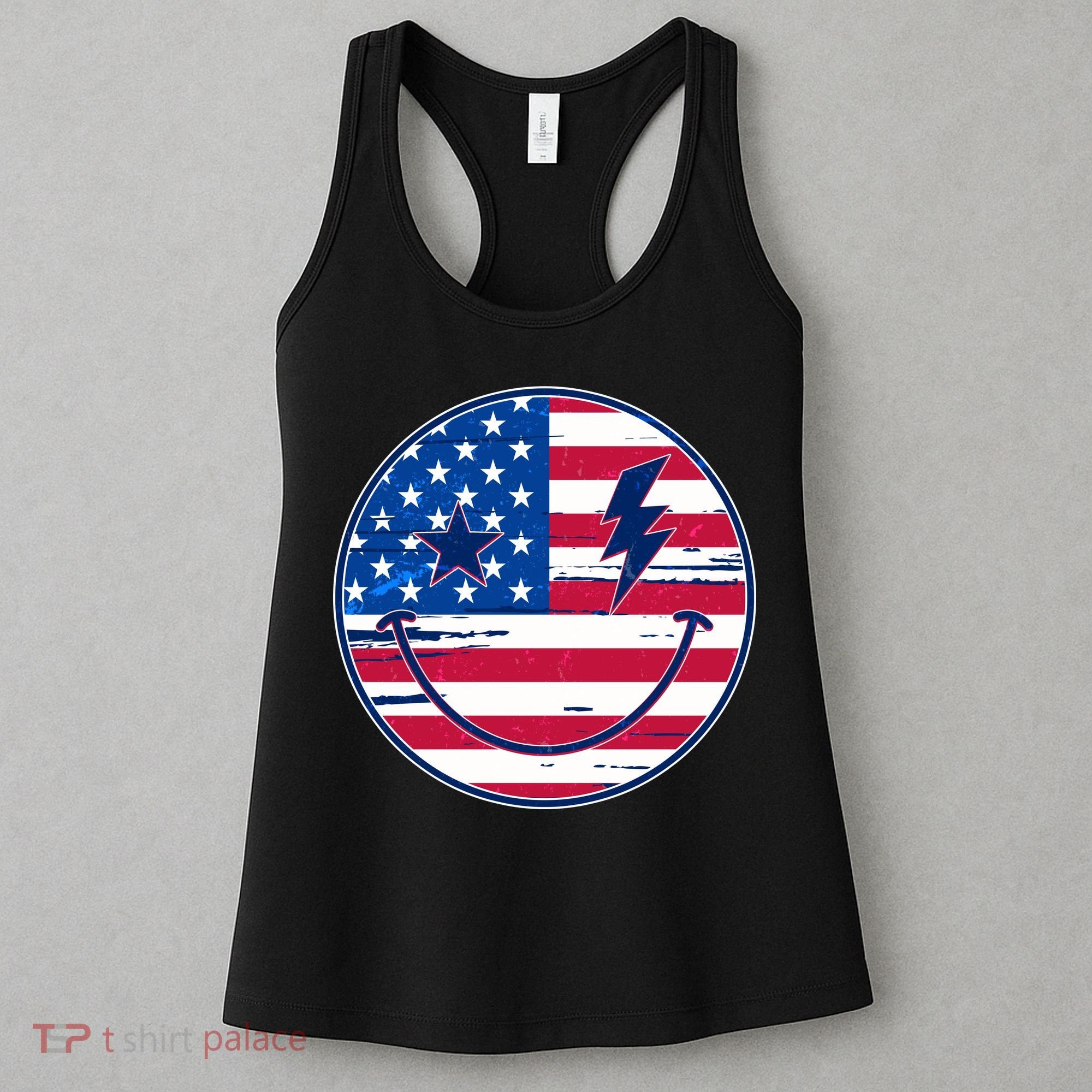 Patriotic USA American Flag Smiley Emoji Women's Tank Top