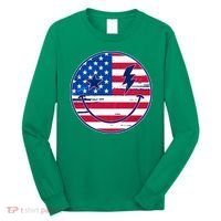 Patriotic USA American Flag Smiley Emoji Long Sleeve Shirt thumb 0