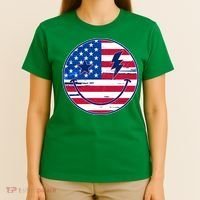 Patriotic USA American Flag Smiley Emoji T-Shirt thumb 4